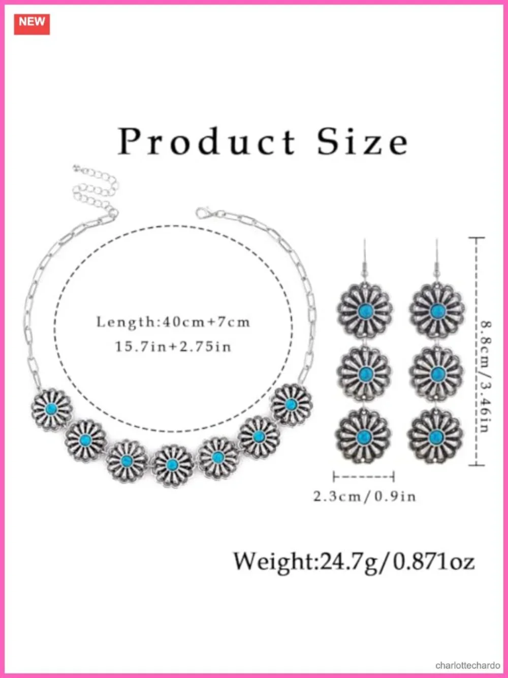 Dmaiy Western Jewelry Set for Women with Turquoise Alloy Necklace and Earrings